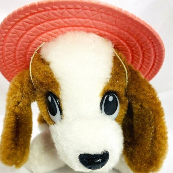 Hush Puppies Dog Stuffed Animal Vintage  Dog Small Plush Puppy With Pink Hat - Picture 1 of 12